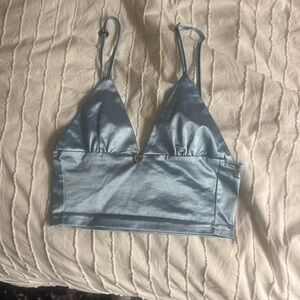 Light Blue Satin Bralette Top with Heart Accent